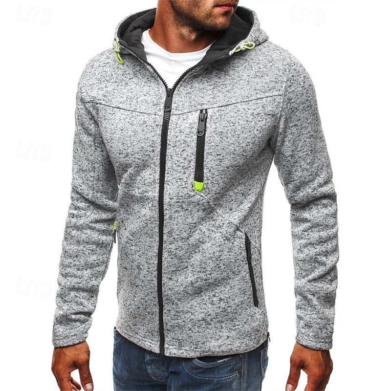 Men's Full Zip Hoodie Zip Up Hoodie Fleece Hoodie Black Blue Light Grey Hooded Plain Zip Up Pocket Sports & Outdoor Daily Holiday Polyester Streetwear Basic Casual Fall & Winter Clothing Apparel2
