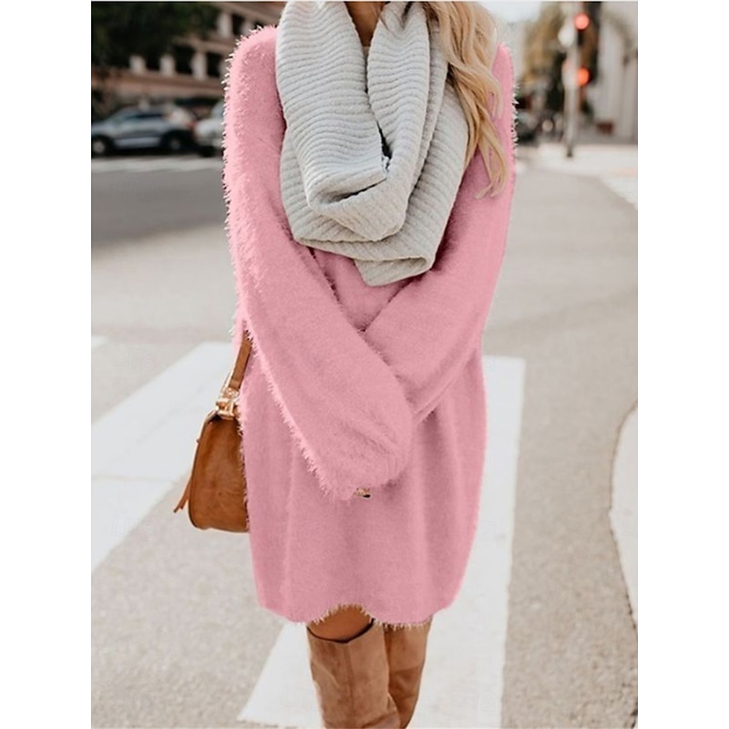 Women's Casual Dress Mini Dress Patchwork Casual Crew Neck Long Sleeve Pink Beige Gray Color