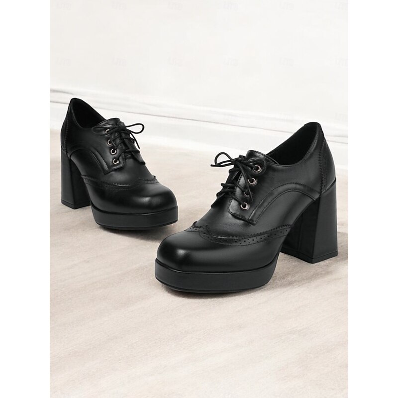 Women's Vintage Oxford Platform Heels with Lace-Up Design – Chunky Block Heel in Rich Brown Faux Leather for Retro and Formal Looks3