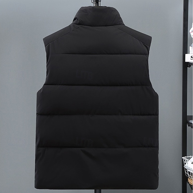 Men's Puffer Vest Daily Casual Spring &  Fall Pocket Polyester Comfortable Solid Color Pullover Regular Fit Black Gray Vest3