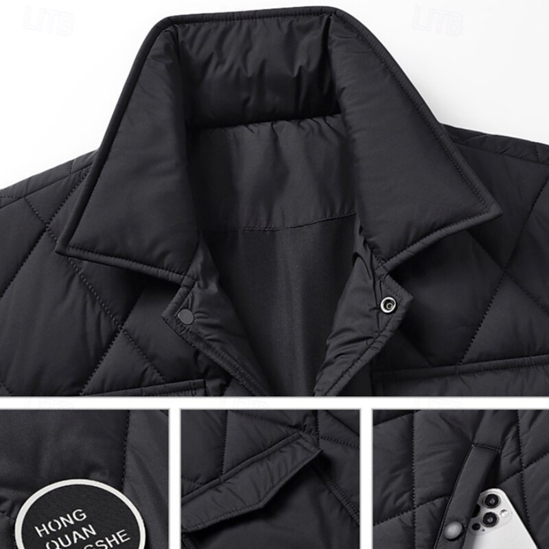 Men's Puffer Jacket Quilted Jacket Padded Classic Style Polyster Pocket Outdoor Date Casual Daily Regular Fashion Casual Thermal Warm Windproof Winter Plain Black Green Puffer Jacket3