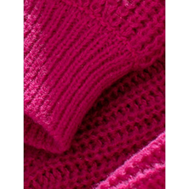 Women's Sweater Pullover Sweater Jumper Casual Soft Pure Color Ribbed Crew Neck Knitted Long Sleeve Regular Tops Knit Outdoor Daily Weekend Fuchsia Apricot Fall Winter3