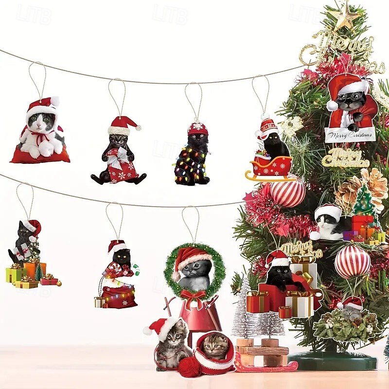 24pcs Christmas Wooden Ornaments, Classic Black Cat Tree Decorations, Versatile Holiday Hanging Decor for Thanksgiving, Halloween, and Other Celebrations, Perfect Gift for Cat Lovers3