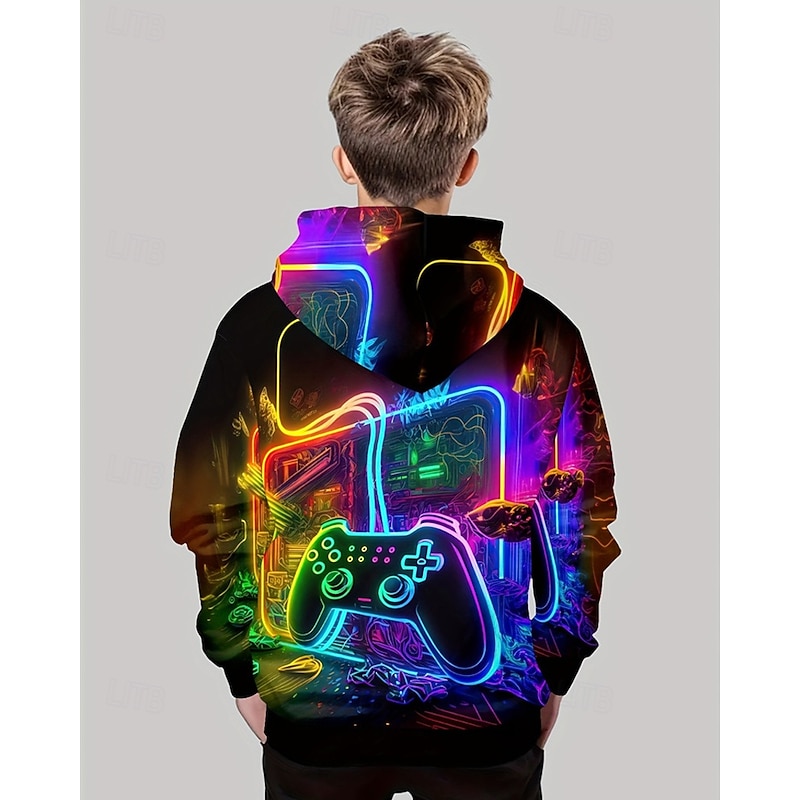 Boys 3D Graphic Game Hoodie Long Sleeve Spring Fall Fashion Streetwear Kids 4-12 Years Hooded Outdoor Casual Daily Regular Fit2