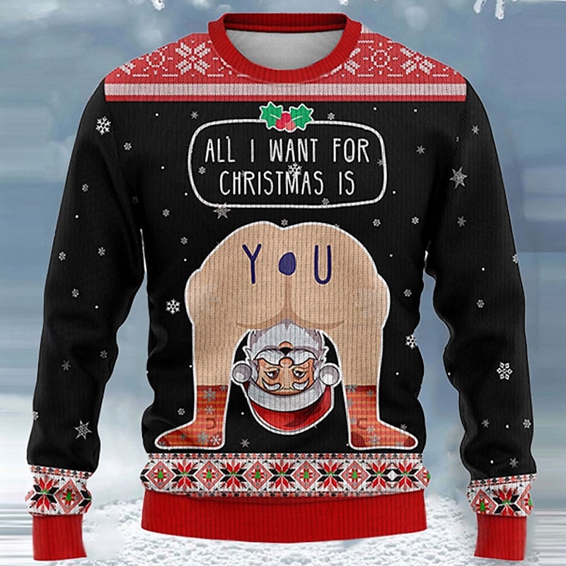 Ugly Christmas Sweater Men's Funny Sweaters Santa Claus Print Knitting Pullover Jumper Knitwear New Years Eve Sweater Outdoor Daily Vacation Long Sleeve Crewnecks Black Fall Winter S M Ls - Main Image