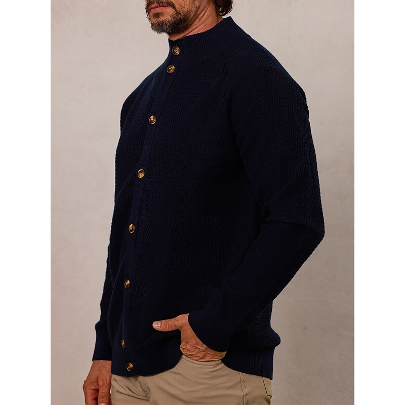 Men's Cardigan Sweater Black Dark Grey Beige Long Sleeve Top Golf Attire Clothes Outfits Wear Apparel4