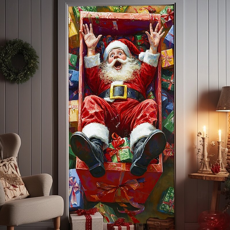 Christmas Door Decorations Door Covers Santa Claus Xmas Gifts Door Tapestry Door Curtain Decoration Backdrop Indoor/Outdoor Door Banner for Front Door Farmhouse4