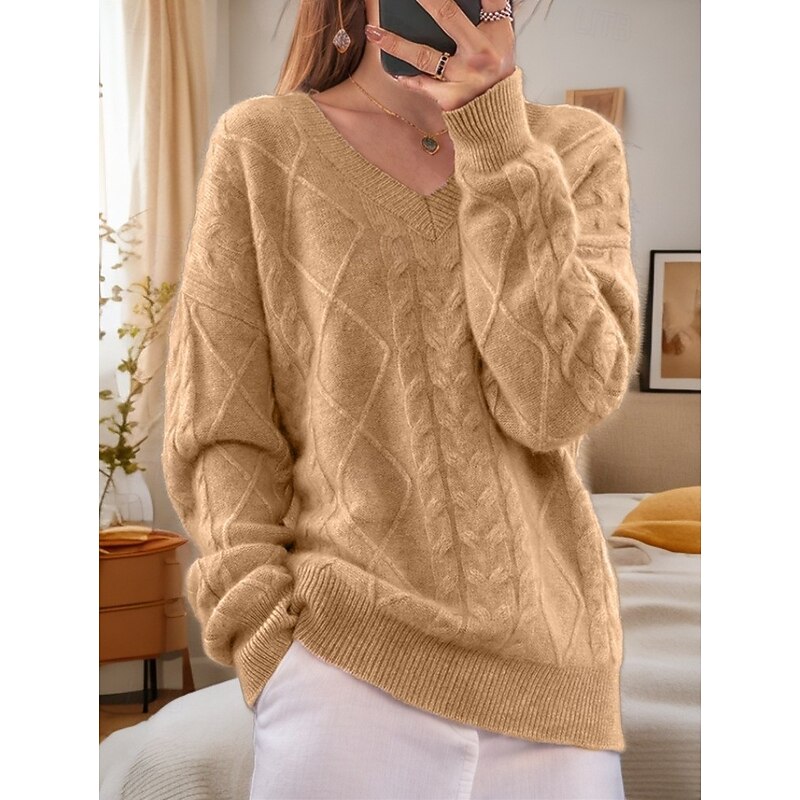 Women's Valentine Pink Sweater Pullover Sweater Jumper V Neck Cable Knit Knitted Drop Shoulder Spring Fall Home Daily Holiday Daily Soft Long Sleeve Argyle Pure Color White Pink4