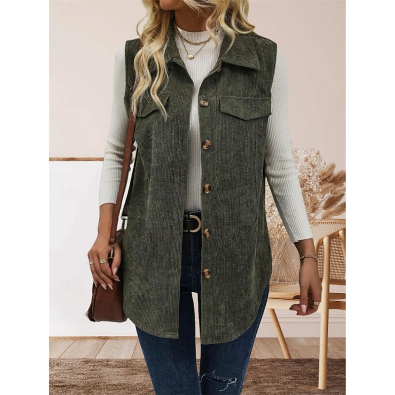 Women's Vest Outdoor Street Daily Wear Fall Winter Regular Coat Regular Fit Thermal Warm Breathable Stylish Casual Jacket Sleeveless Solid Color with Pockets Army Green