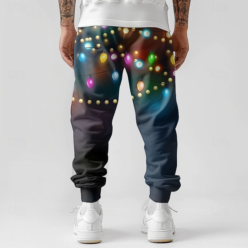 Men's Sweatpants Joggers 3D Print Lanterns Full Length Christmas Party Daily Holiday Casual Deep Blue Micro-elastic2