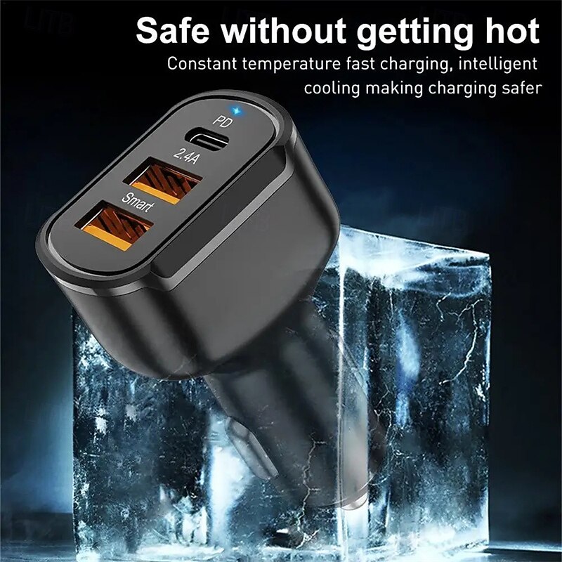USB C Car Charger PD Car Charger Adapter 3 Ports Mini USB Car Charger 30W Fast Charging Car Adapter4