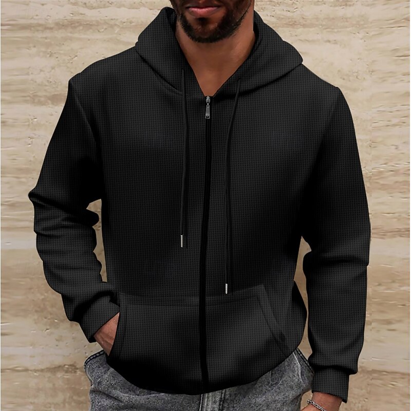 Men's Waffle Hoodies Hoodie Full Zip Hoodie Black White Royal Blue Beige Gray Hooded Plain Pocket Sports & Outdoor Daily Holiday Streetwear Cool Casual Spring &  Fall Clothing Apparel Hoodies3