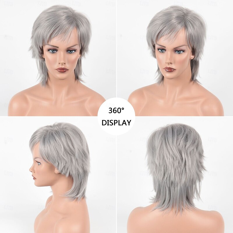 Sliver Gray Wigs Synthetic Wig Straight With Bangs Machine Made Wig Short Synthetic Hair Women's Soft Fashion Easy to Carry4