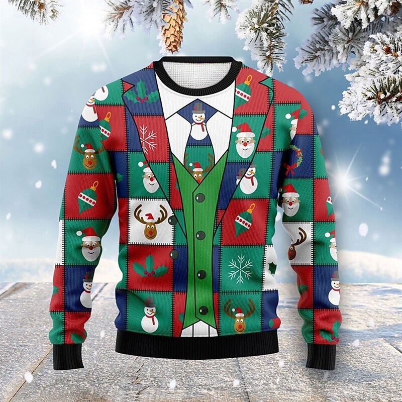 Ugly Christmas Sweater Men's Sweaters Santa Claus Snowman Snowflake Print Knitting Pullover Jumper New Years Eve Sweater Outdoor Daily Long Sleeve Crewnecks Dark Green Green Fall Winter S M L