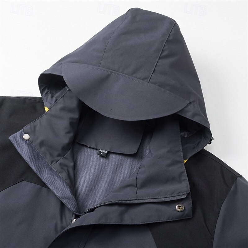 Men's Hoodie Jacket Softshell Jacket Hiking Jacket Outdoor Color Block Windproof Water Resistant Windbreaker Jacket Traveling Black Blue Beige Grey3