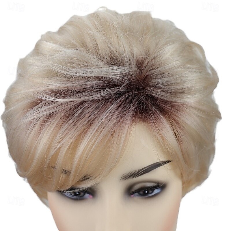 Short Blonde Curly Wigs for Old Lady Wavy Wig for Women Natural Hair Synthetic Wig for Costume Cosplay Daily Party3