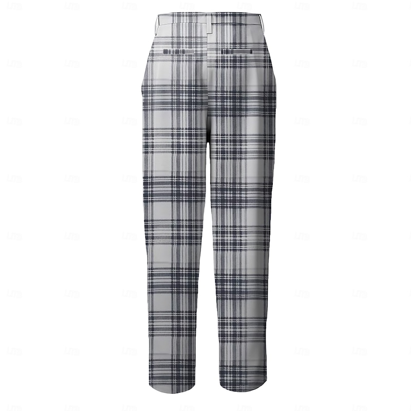 Men's Plaid Dress Pants Mid Waist Business Casual Formal Dailywear Zipper Pocket Summer Spring Fall 3D Print Black Gray3