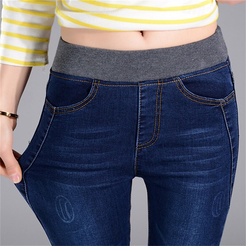 Women's Normal Jeans Cozy Leggings Fashion Streetwear Full Length High Waist Solid Color Patchwork Butt Lift Breathability Soft Stretchy Office Daily Wear Light Black Dark Blue Spring &  Fall Slim