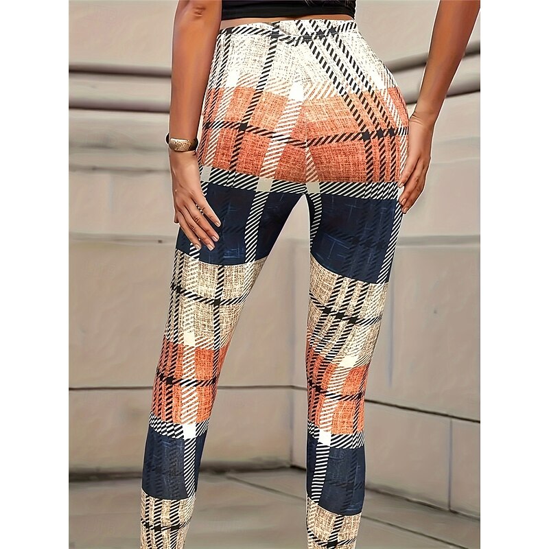 Women's Leggings Fashion Streetwear Ankle-Length High Waist Plaid Printing Thermal Warm Soft Breathable Micro-elastic Outdoor Daily Yellow Fall Winter Regular Fit2