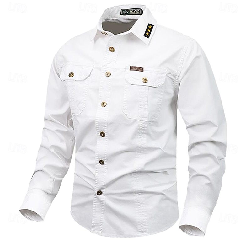 Men's Star Geometric Pattern Work Shirt Western Shirt Cargo Shirt Long Sleeve Vintage Casual Western Style Sports & Outdoor Going out Winter Spring &  Fall Turndown Print Black White Army Green Red4