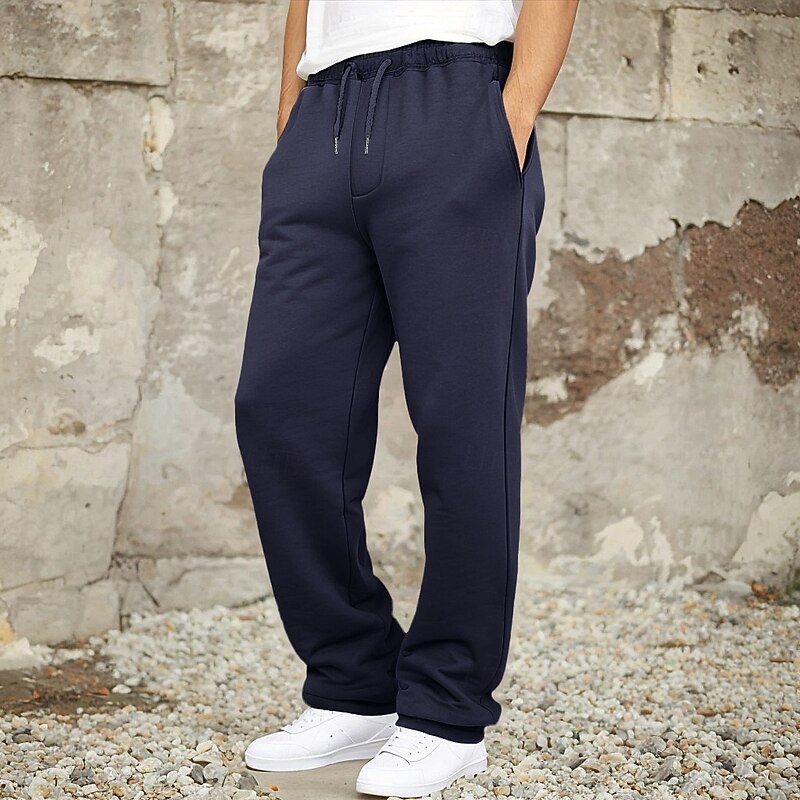 Men's Fleece Pants Sweatpants Trousers Straight Leg Sweatpants Drawstring Elastic Waist Baggy Plain Comfort Warm Full Length Outdoor Casual Daily Sports Fashion Black Navy Blue Micro-elastic3