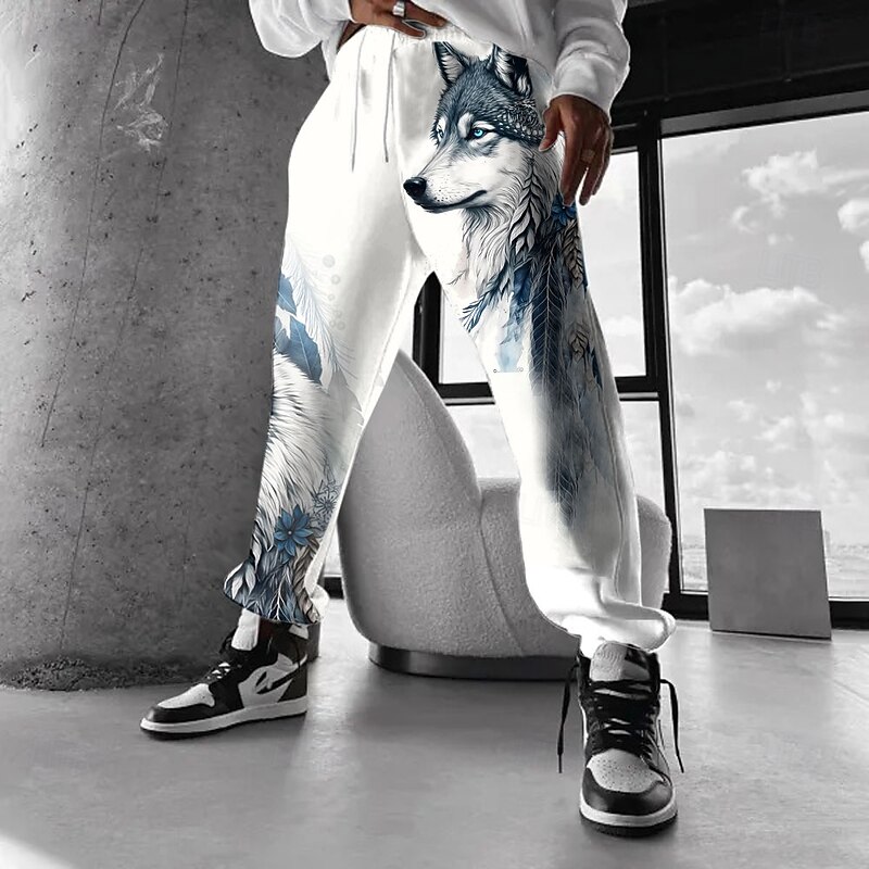 Men's Sweatpants Joggers 3D Print Wolf Full Length Outdoor Party Daily Stylish Casual White Micro-elastic