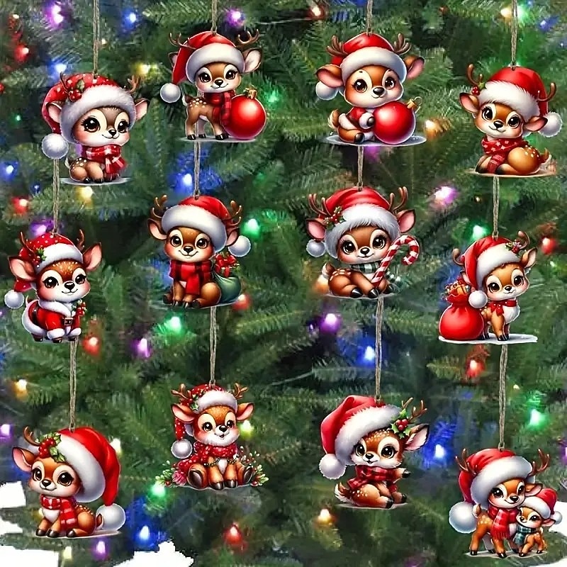 24pcs Christmas Wooden Ornaments, Xmas Tree Pendant Decoration - Vintage Reindeer Design with Hanging String, Perfect for Holiday Tree Decor and Gifts2