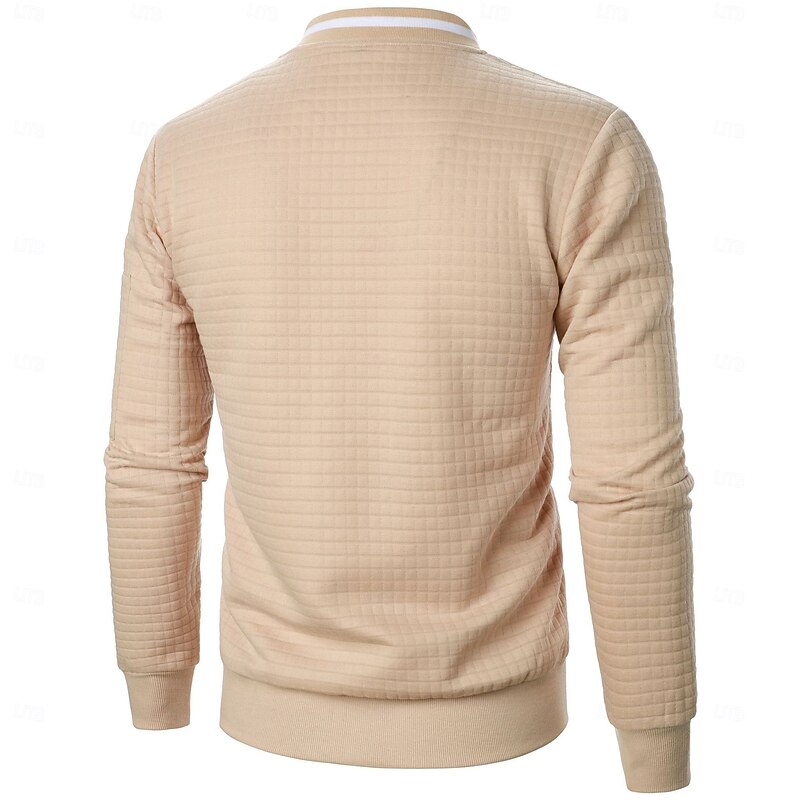 Men's Zip Sweatshirt Sweat Jacket Full Zip Sweatshirt Black White Wine Army Green Navy Blue Standing Collar Plain Pocket Ribbed Textured Sports & Outdoor Daily Holiday Streetwear Casual Spring &  Fall2