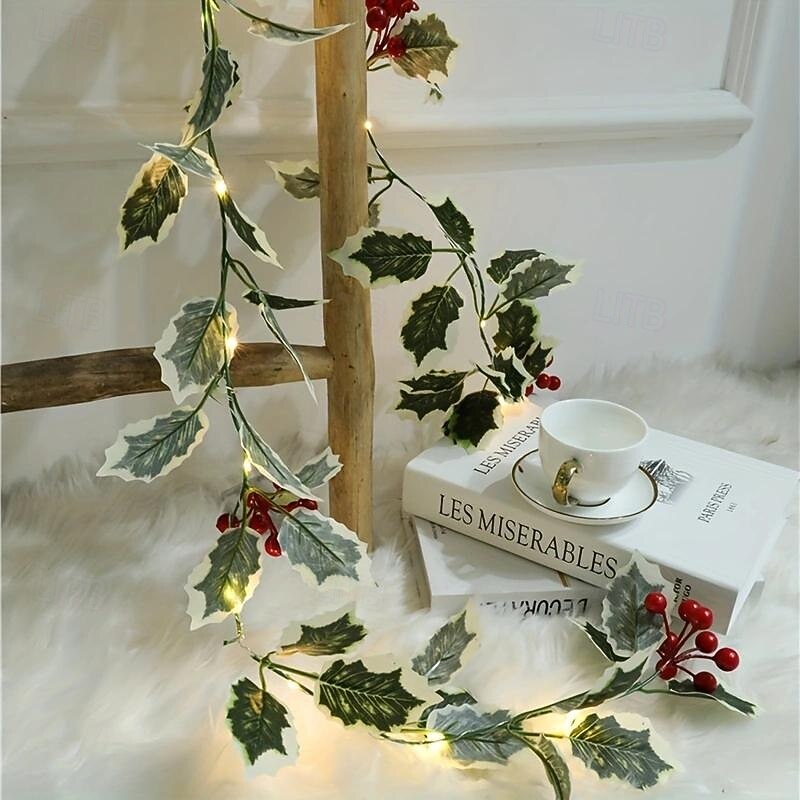 2M20Leds Christmas Pinecone Red Fruit Simulated Leaf Light String Indoor Party Festival Atmosphere Decorative Light String Battery Box Power Supply4