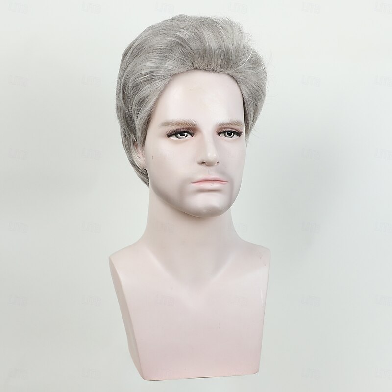 Synthetic Wig Straight Asymmetrical Wig Short Grey Synthetic Hair Men's Fashionable Design Soft Natural Gray2
