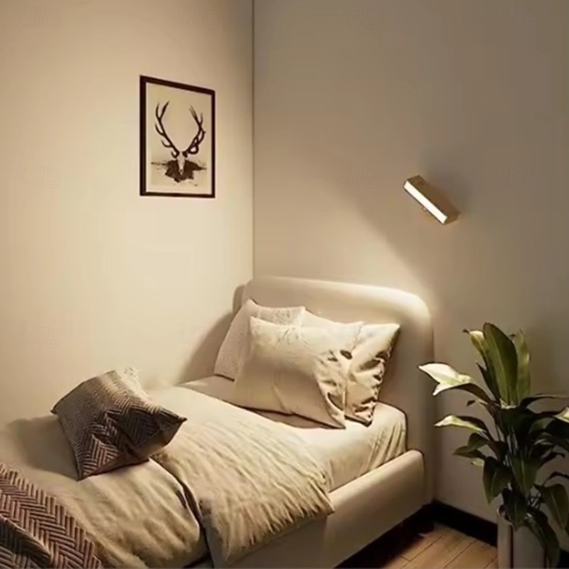 Nordic Wood Wall Lamp, 360° Rotating Dimmable Wall Sconce with Touchable Magnetic Cordless Mount for Bedroom & Reading3