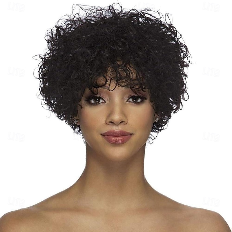 Short Curly Wig with Bangs Human Hair Wig for Black Women Short Curly Bob Wig Bouncy Curls Glueless Wig 150% Density