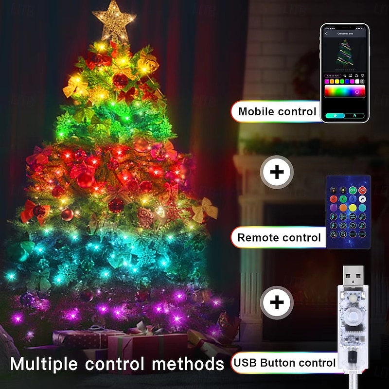 RGB LED Magic String Lights APP-Controlled, USB String Fairy Lights with Remote, Bluetooth Music Sync for Outdoor Christmas, Wedding, Birthday & Party Decor2