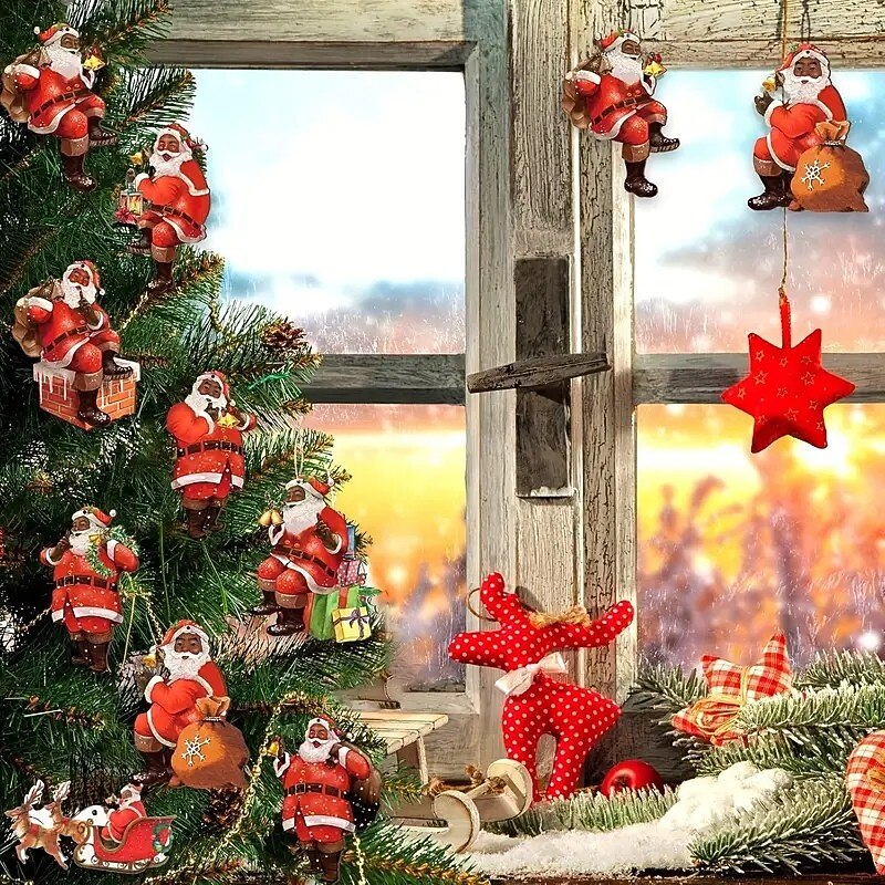 27pcs Christmas Wooden Ornaments, Xmas Tree Pendant Decoration - Vintage African American Santa Holiday Tree Decor2