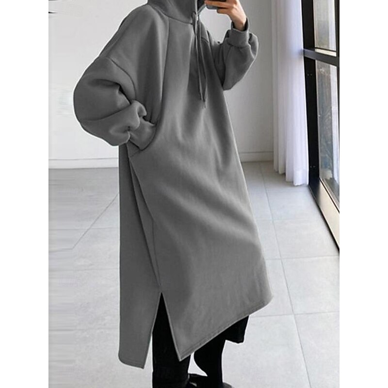 Women's Hoodie Sweatshirt Casual Sherpa Plain Dailywear Hoodie Long Sleeve Black Green Army Green Gray Fall Winter2