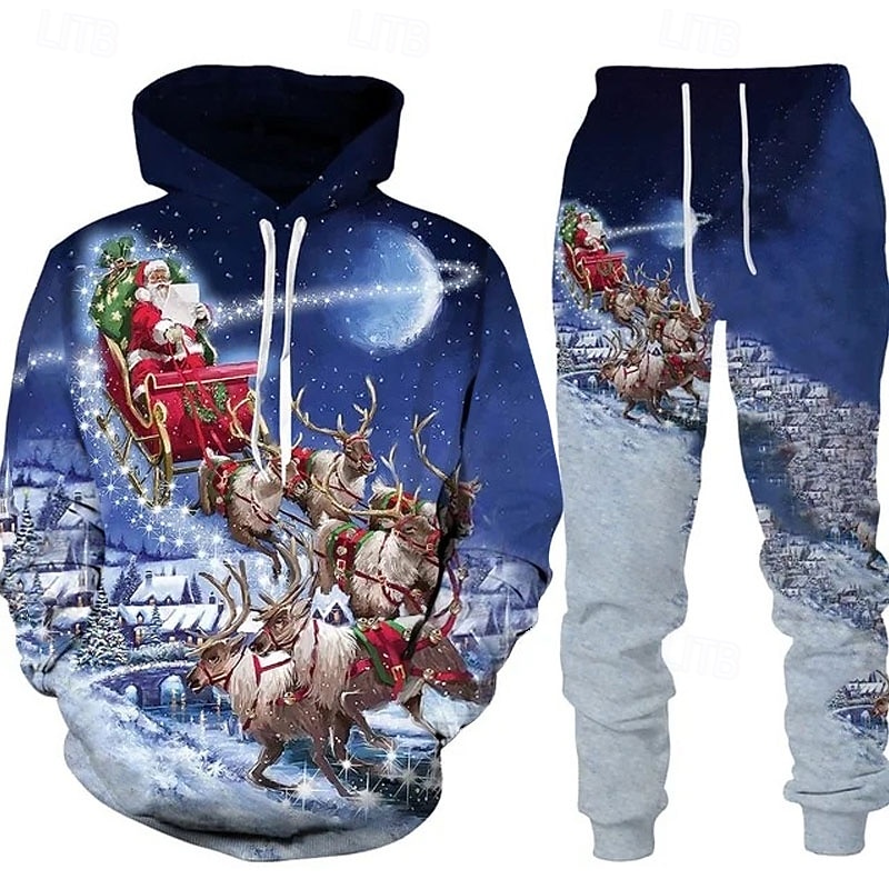 Christmas Men's Santa Claus 3D Hoodies Tracksuit Hoodies Set Red green Black White Red Navy Blue Hooded Graphic Santa Claus Snowman 2 Piece Print Sports & Outdoor Casual 3D Print Streetwear Designer4