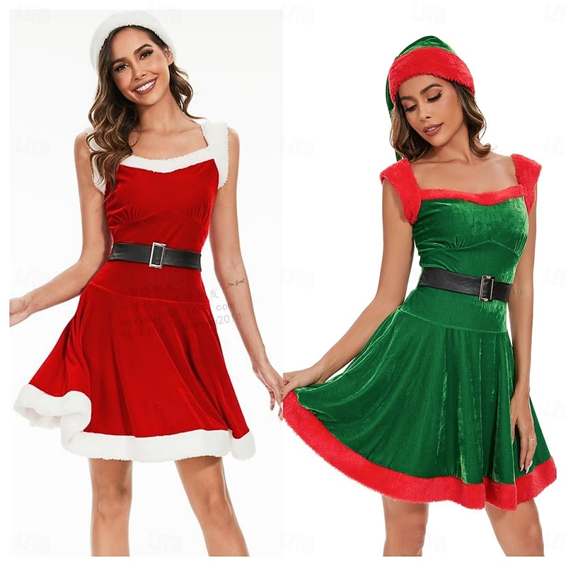 Santa Claus Mrs.Claus Fancy Christmas Dress Sexy Christmas Costumes Women's Cosplay Costume Adults Christmas Christmas Eve Christmas Dress Hat