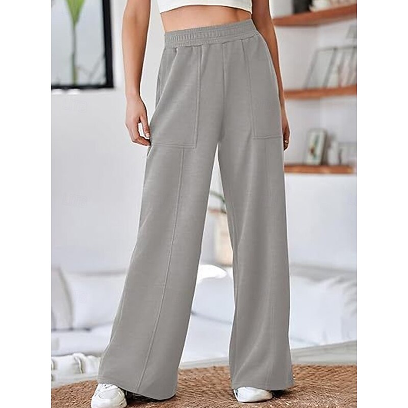Women's Sweatpants Wide Leg Chinos Fashion Streetwear Full Length High Waist Plain Pocket Elastic Waistband Comfy Soft Comfortable Micro-elastic Outdoor Street Black White Gray Spring & Fall Regular4