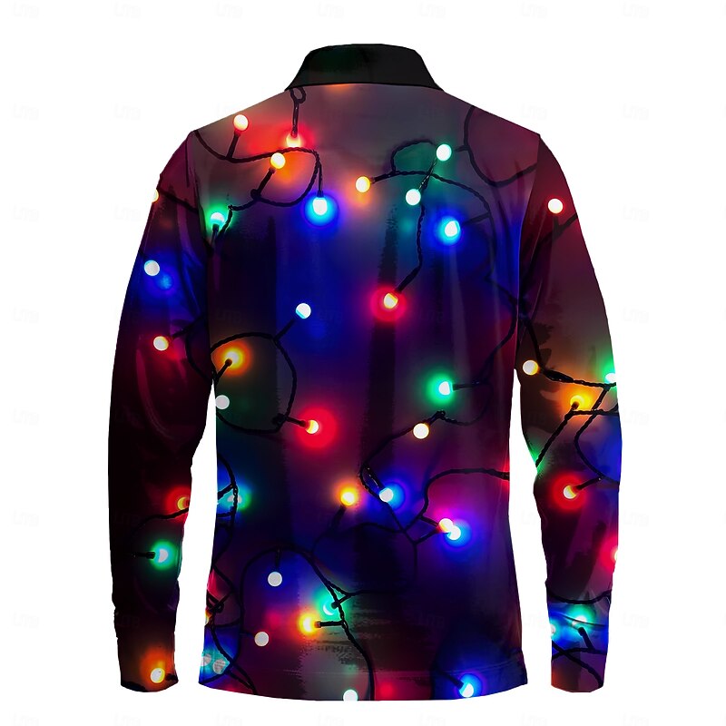Christmas Men's Lanterns Polo Shirts Golf Polos Shirts Long Sleeve Polo Shirts Collar Casual Vacation Party Evening Wear Dailywear 3D Print Buttons Spring Fall & Winter Multi Color2