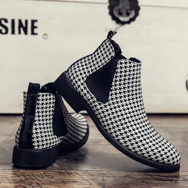 Houndstooth Pattern Men's Chelsea Boots – Classic Slip-On Ankle Boots with Elastic Side Panels for Formal and Casual Occasions2