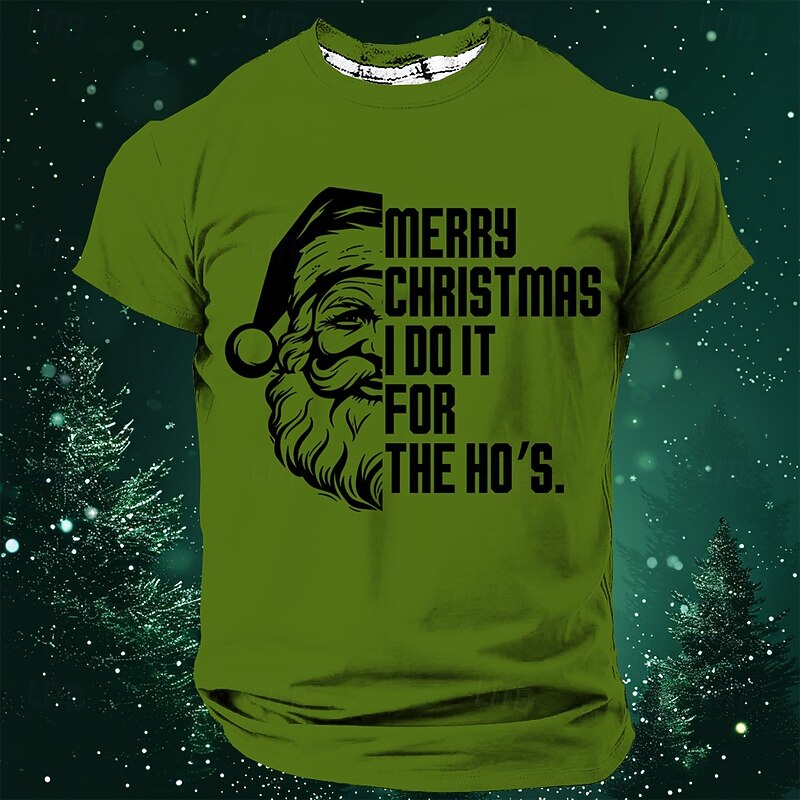 Christmas Men's Santa Claus T Shirt Short Sleeve T shirt 3D Print Crew Neck Shirt Retro Vintage Casual Street Style Christmas Sports Outdoor Holiday White Red Blue Spring & Summer Clothing Apparel S3