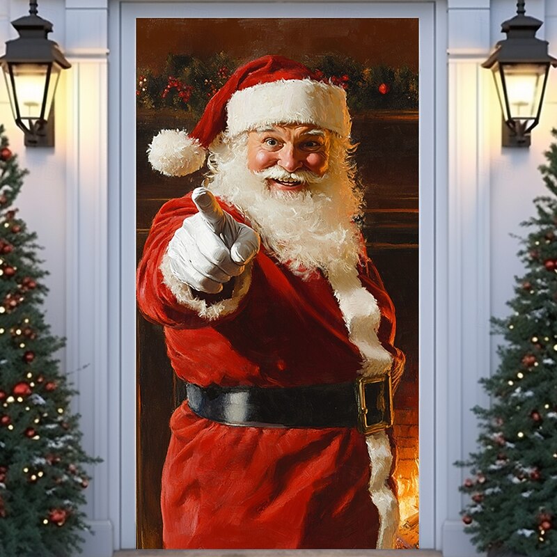 Christmas Door Decorations Door Covers Santa Claus Xmas Snow Door Tapestry Door Curtain Decoration Backdrop Indoor/Outdoor Door Banner for Front Door Farmhouse 10