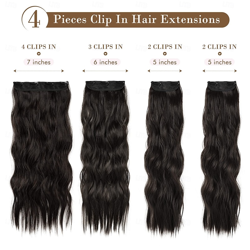 Hair Extensions, 4PCS Clip in Hair Extensions Natural Soft Synthetic Hairpieces for Women2