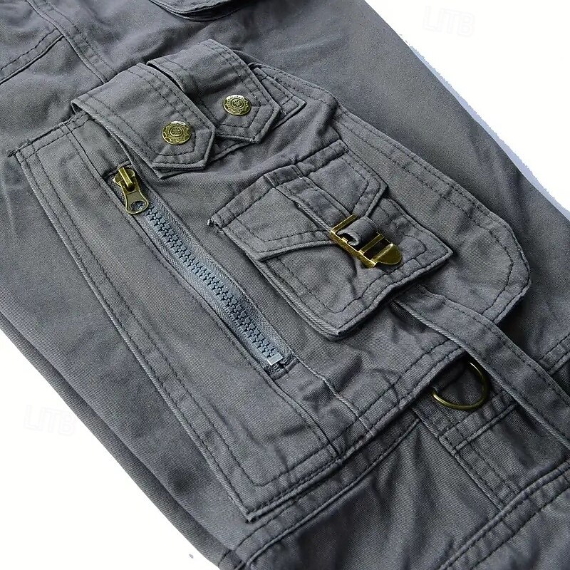 Men's Cargo Pants Trousers Buttons Multi Pocket Plain Wearable Outdoor Daily Camping & Hiking Fashion Classic ArmyGreen Black4