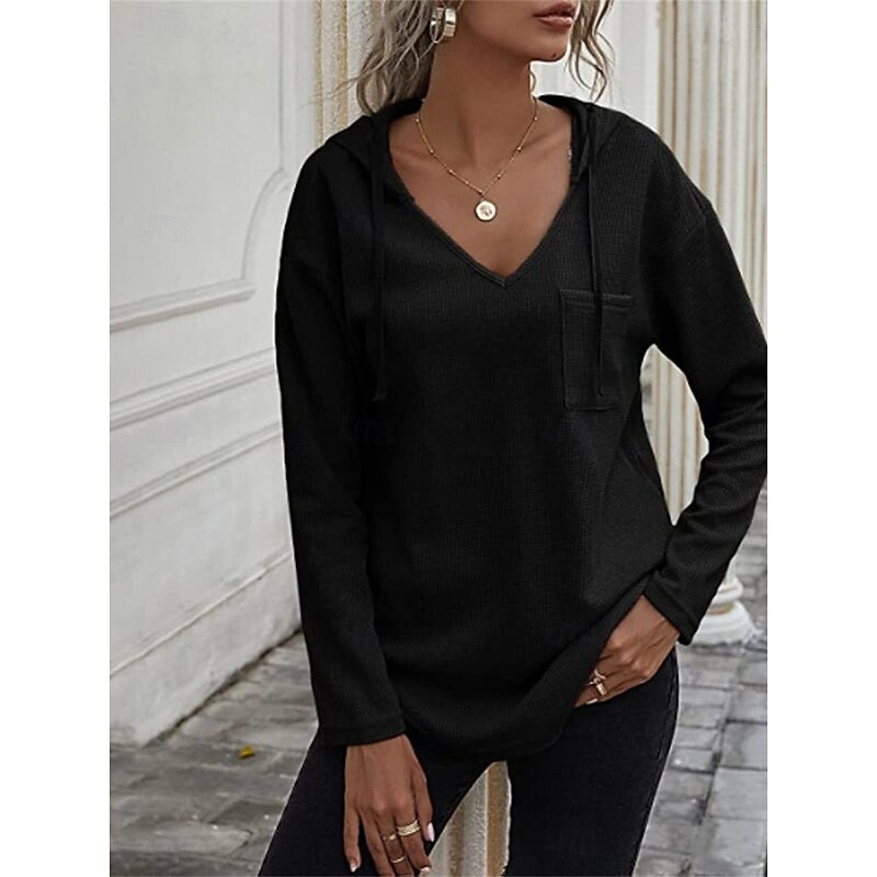 Women's Shirt Blouse Solid Color Basic Casual Long Sleeve Hooded Regular Tops Daily Black Pink Green Fall Winter 12