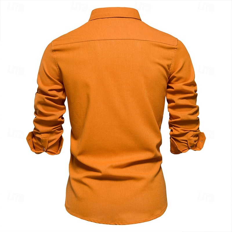 Men's Dress Shirt Casual Shirt Plain Wedding Outdoor Blue Long Sleeve Turndown Winter Spring &  Fall Clothing Apparel Pocket4