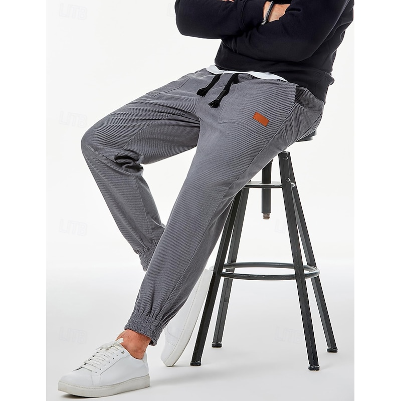 Men's Sweatpants Joggers Corduroy Pants Trousers Casual Pants Pocket Drawstring Elastic Waist Plain Comfort Soft Full Length Sports Outdoor Casual Daily Fashion Stylish Black Khaki