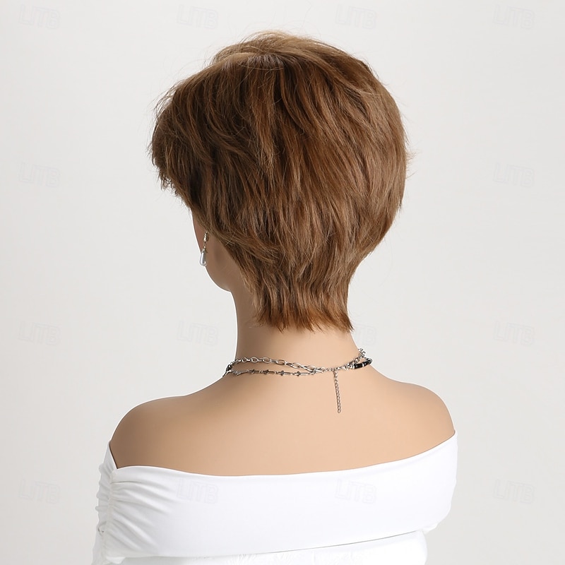 Lisa Rinna Inspired Wigs Pixie Layered Short Brown Wig Short Hair Wigs for White Women Cosplay Daily Party Wigs3