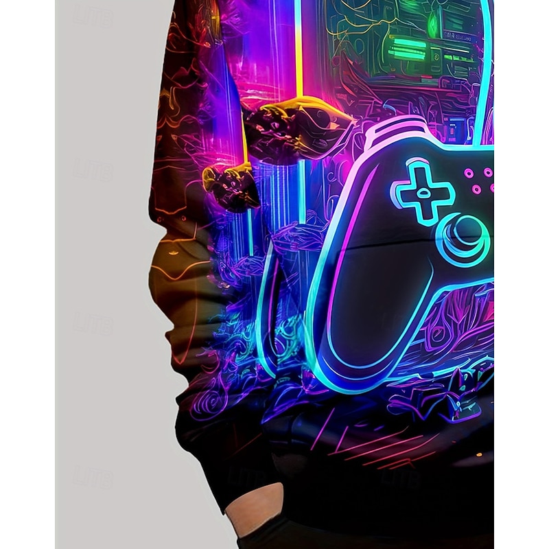 Boys 3D Graphic Game Hoodie Long Sleeve Spring Fall Fashion Streetwear Kids 4-12 Years Hooded Outdoor Casual Daily Regular Fit3