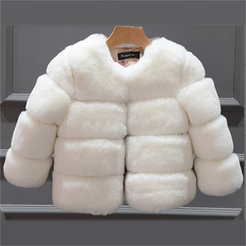 Kids Girls' Faux Fur Coat Solid Color Cute School Coat Outerwear 4 years+ Fall White Pink Red3